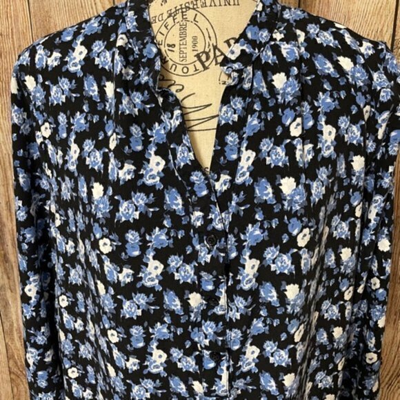 Cato Bohemian Floral Striped Hem V-neck Button 3/4‎ Pullover Blouse Size… - Picture 1 of 8
